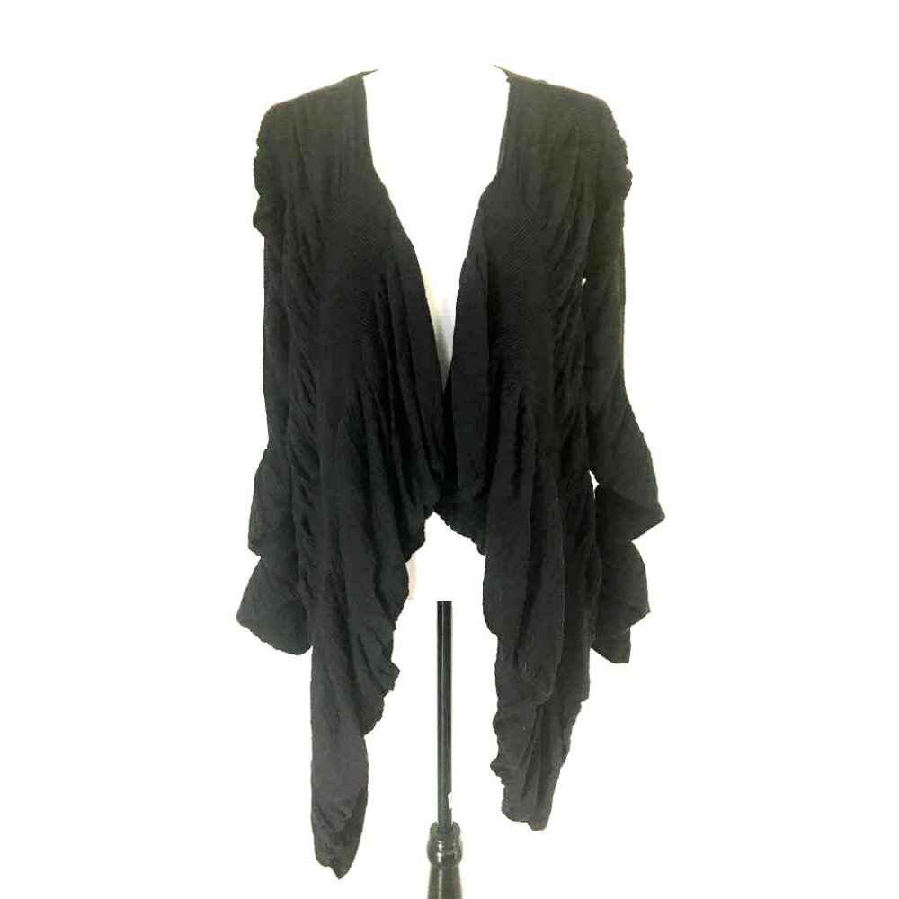 ILSE JACOBSEN HORNBAEK Ruched Open Cardigan Sweater Size Medium Black Denmark